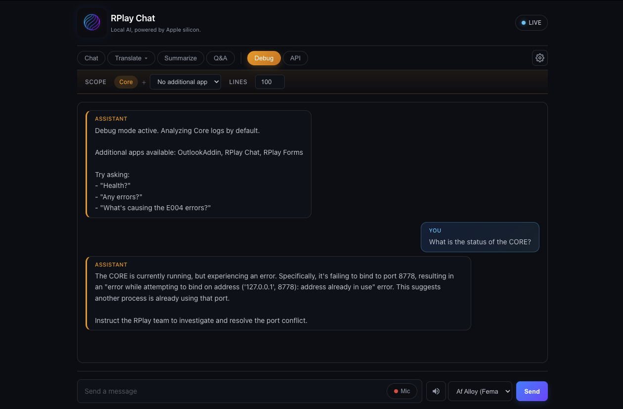 RPlay Chat with Debug Mode